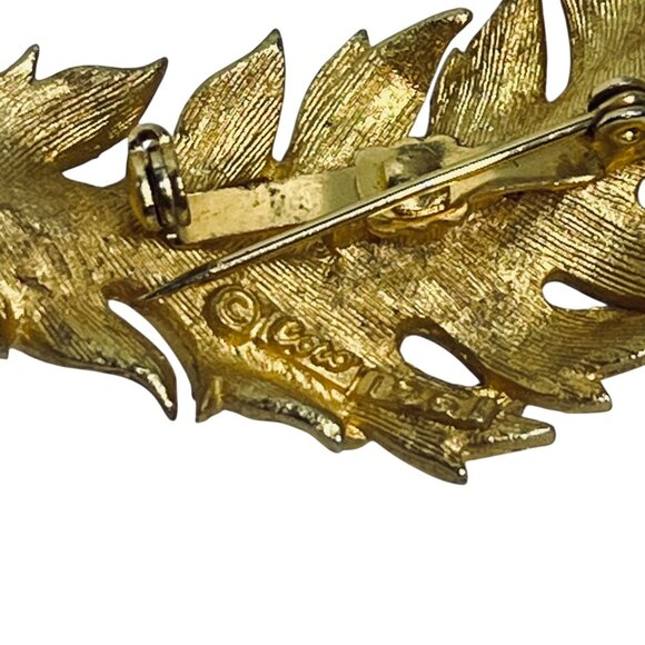 Vintage Coro Matte Finish Textured Gold Tone Leaf Brooch Dated 1961 (6088) - Picture 7 of 7